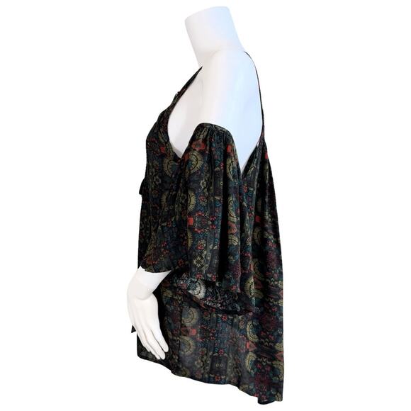 Sea Gypsies Floral Lace Up Cold Shoulder Top SZ L $69 - Picture 4 of 11